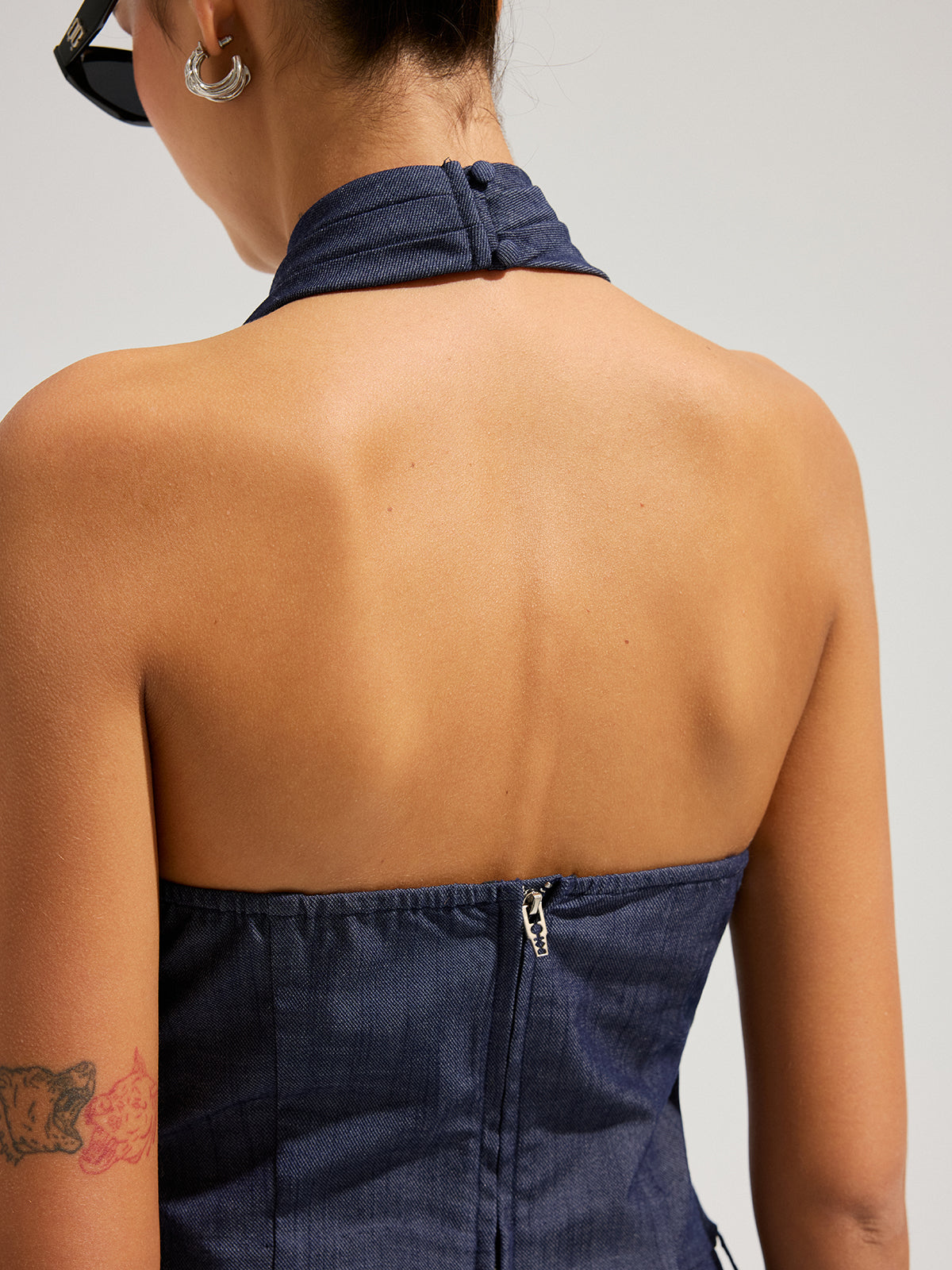Denim Halter Neck Crop Top & Pants Set