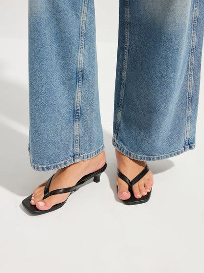 Genuine Leather Thong Kitten Heel Sandals