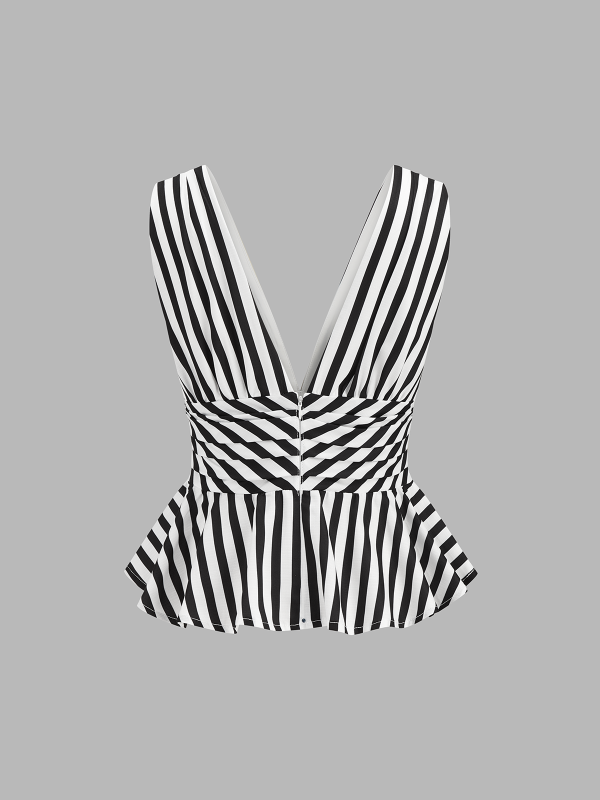Striped Deep V Peplum Sleeveless Top