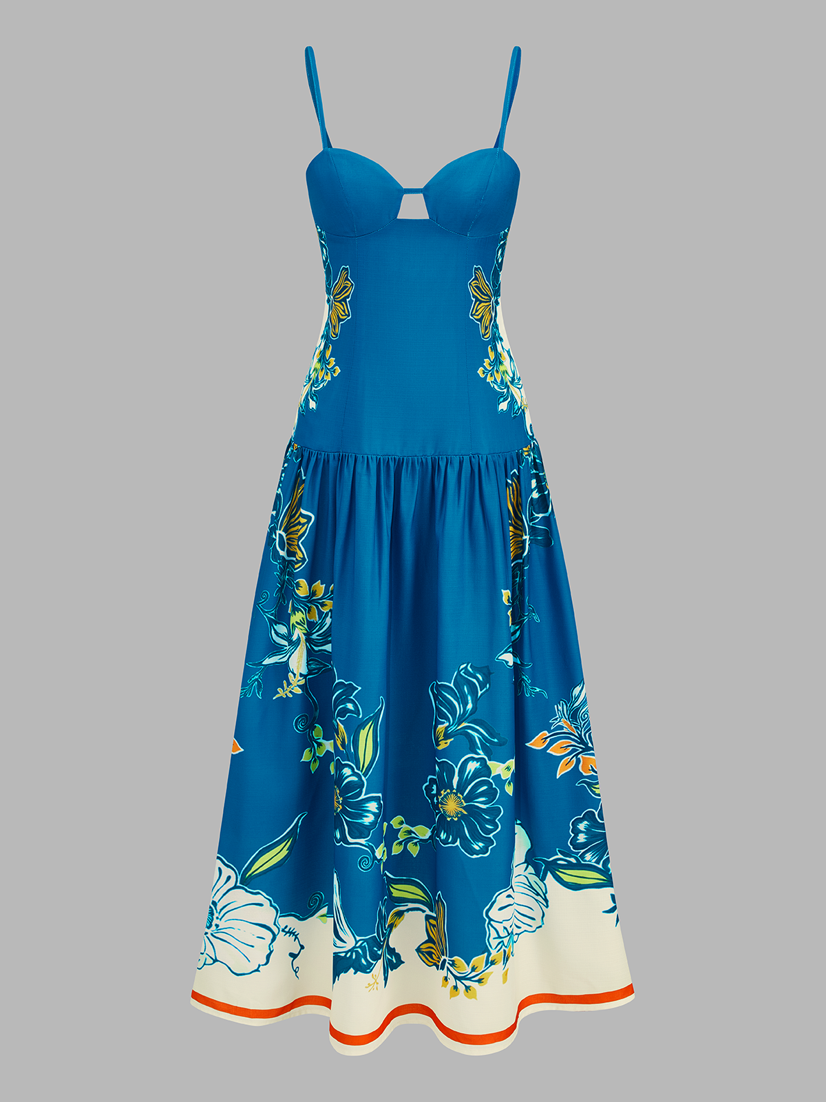 Floral Print Cut Out Bust Cami Midi Dress