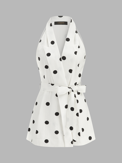 Polka Dot Belted Top & Shorts Set
