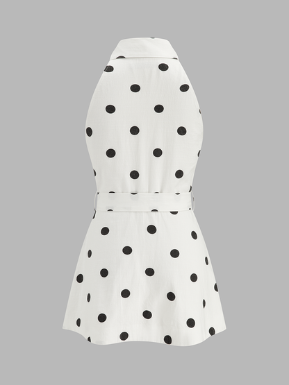 Polka Dot Belted Top & Shorts Set
