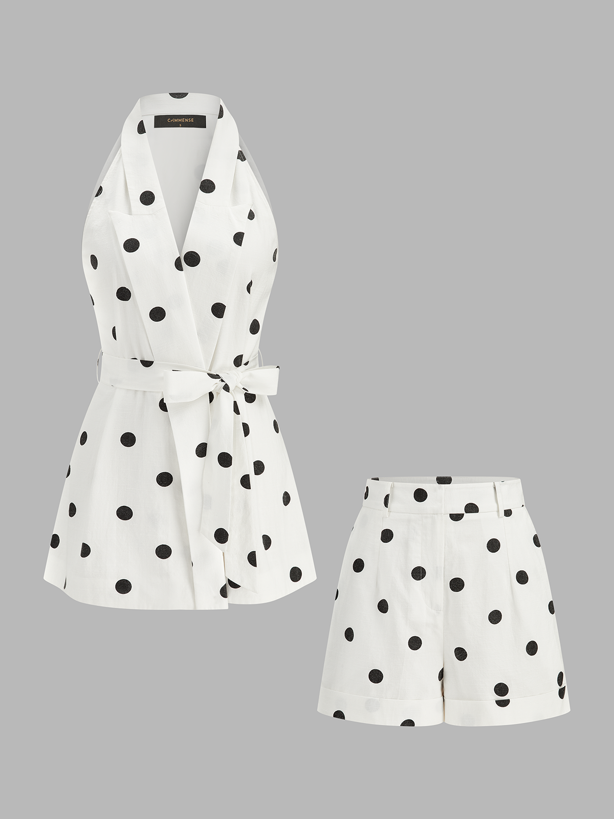 Polka Dot Belted Top & Shorts Set