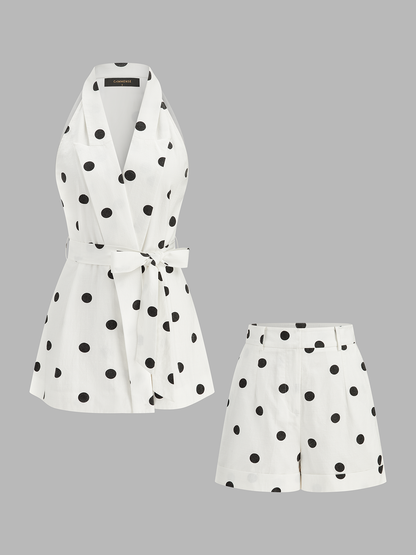 Polka Dot Belted Top & Shorts Set