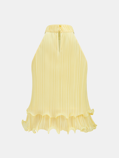 Pleated Layered Ruffle Halter Tank Top