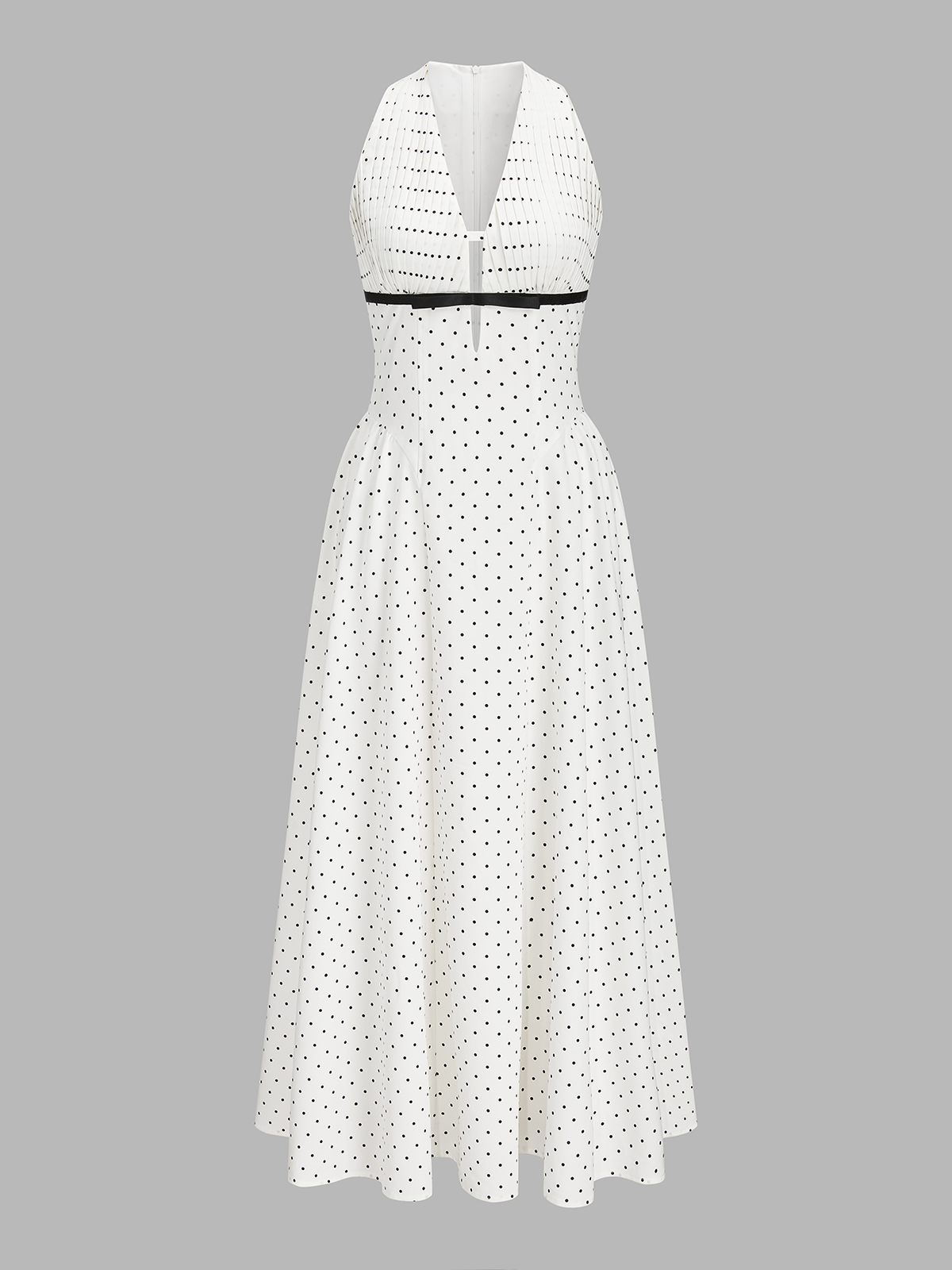 Polka Dot Sleeveless Pleated Maxi Dress