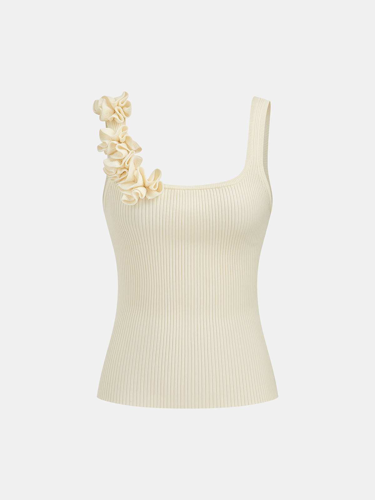 Ruffled Strap Ribbed Knit Tank Top