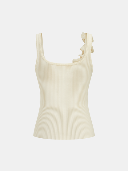 Ruffled Strap Ribbed Knit Tank Top