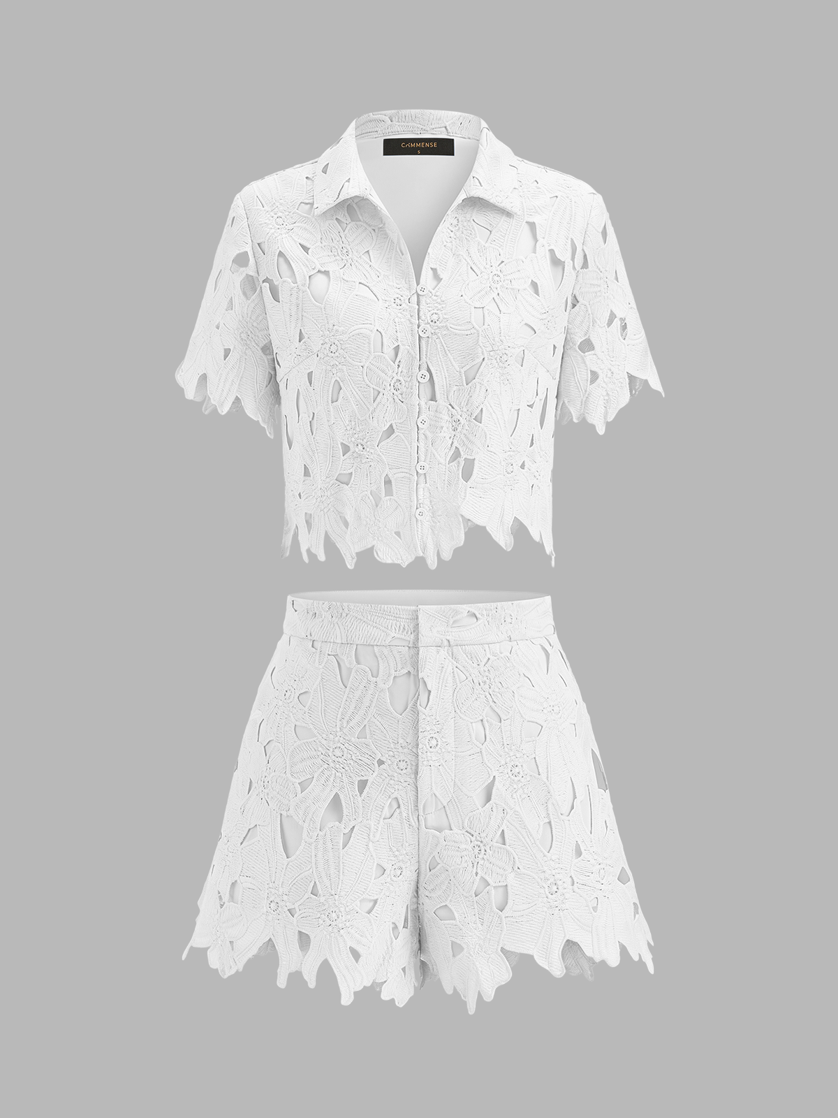 Floral Lace Cropped Shirt & Shorts Set