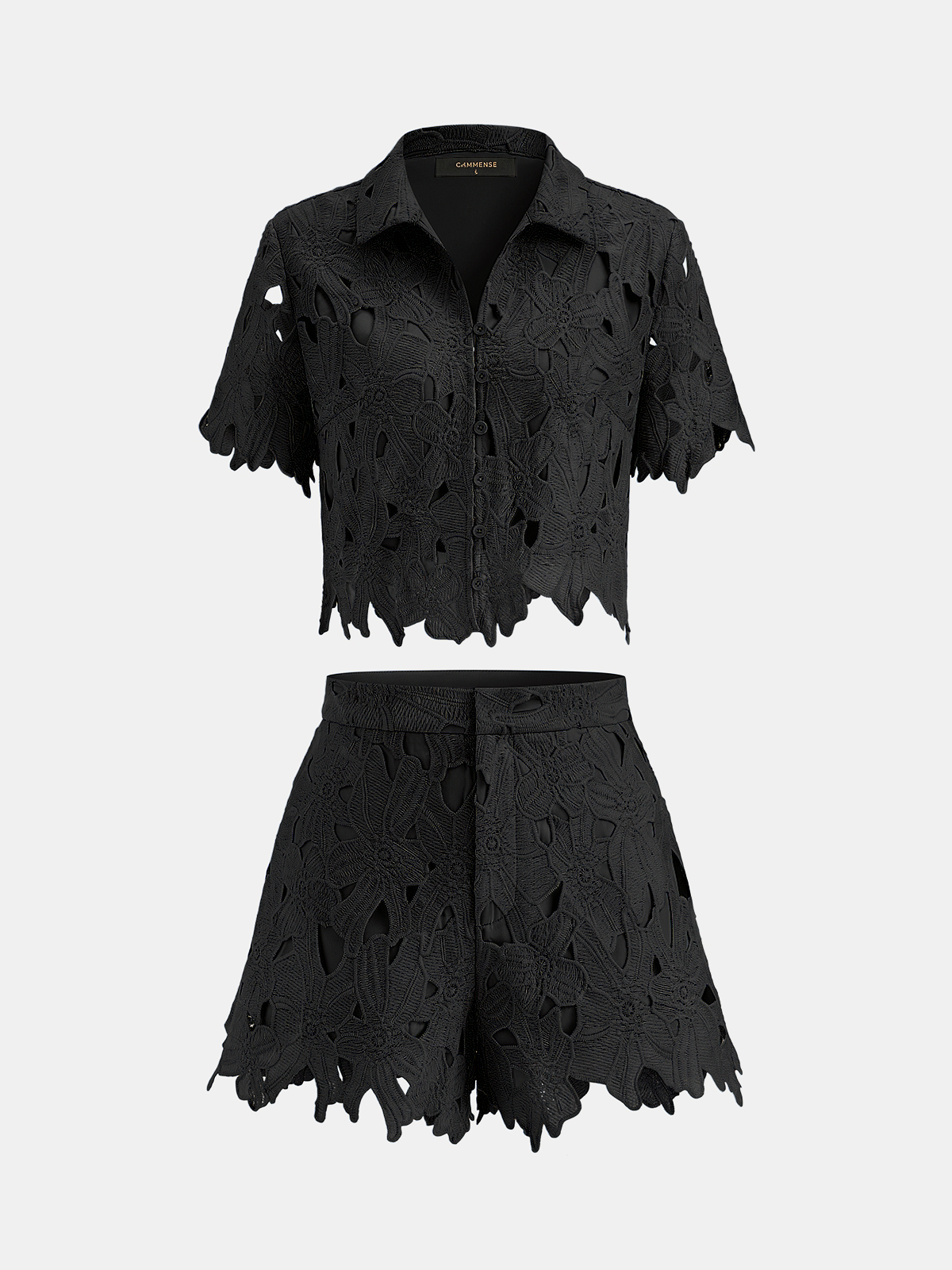 Floral Lace Cropped Shirt & Shorts Set