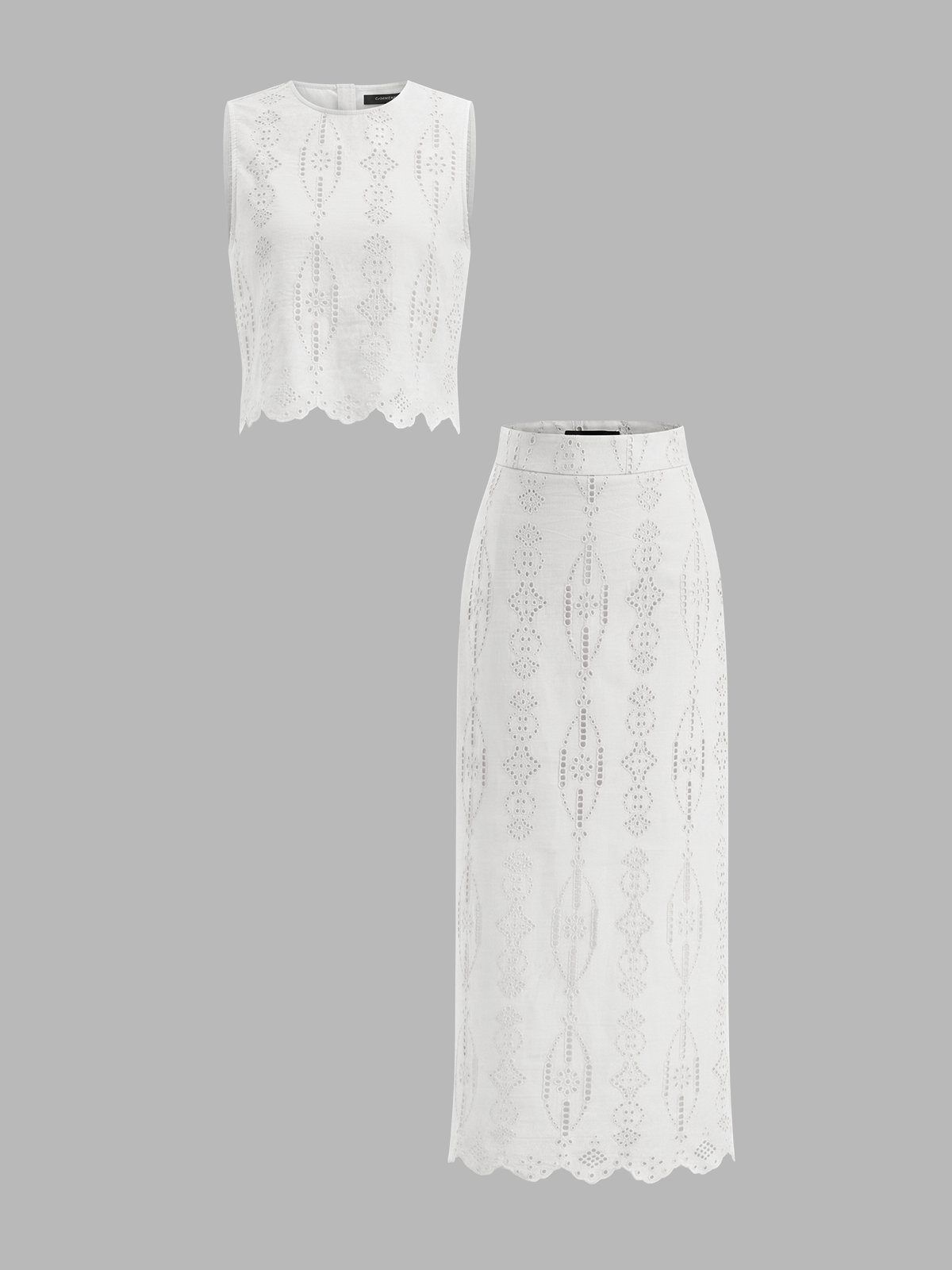 Cotton Eyelet Embroidery Top & Midi Skirt Set