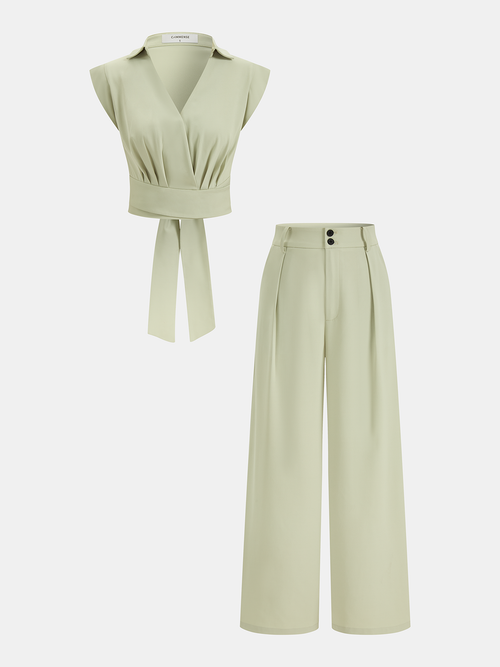 Sleeveless Tie Waist Top & Wide Leg Pants Set