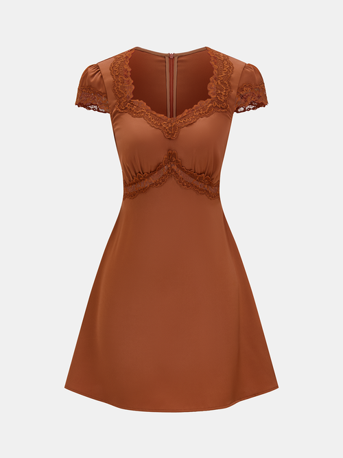Lace Trim V-Neck Satin Mini Dress