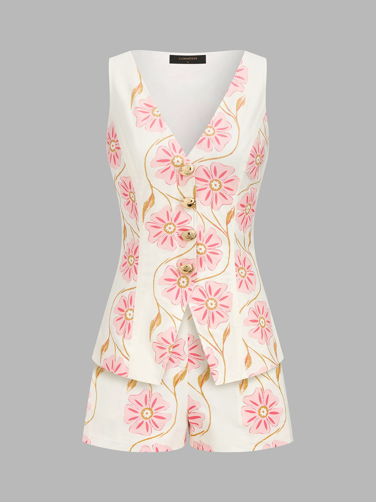 Floral Print Cotton Linen Vest & Shorts Set