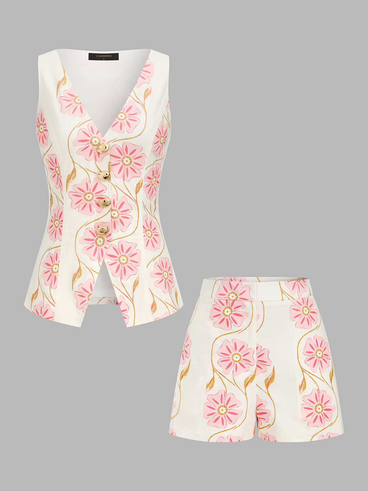 Floral Print Cotton Linen Vest & Shorts Set