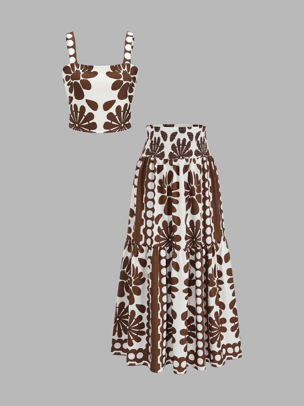 Floral Print Cami Top & Smocked Skirt Set