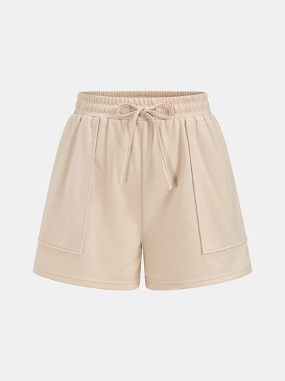 Casual Short Sleeve Top & Drawstring Shorts Set