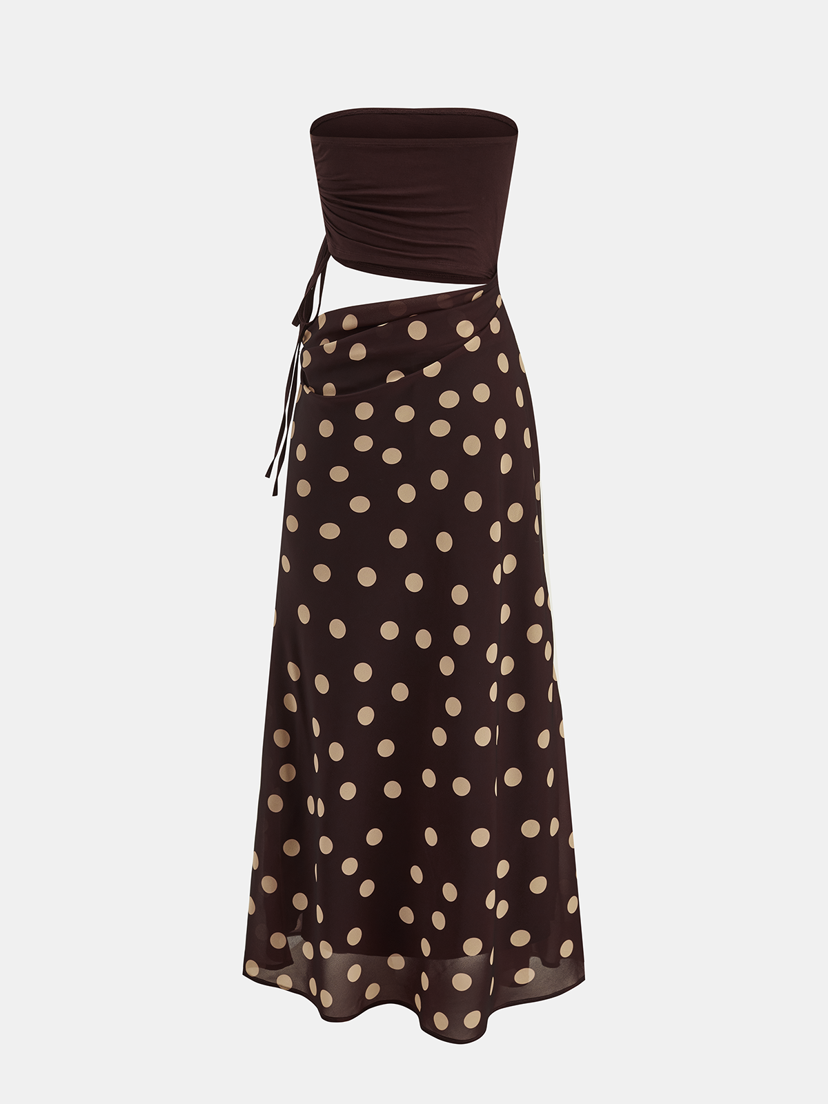 Polka Dot Cutout Waist Bandeau Maxi Dress