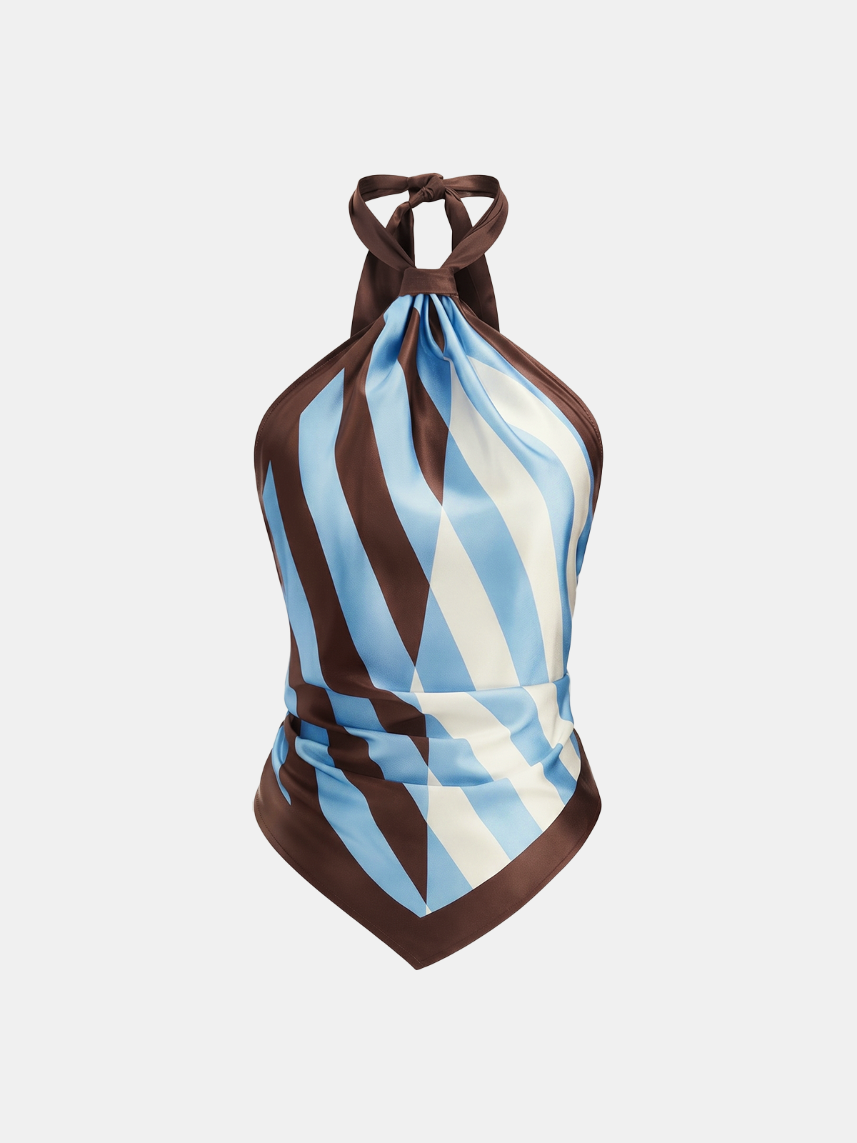 Geometric Striped Satin Halter Kerchief Top