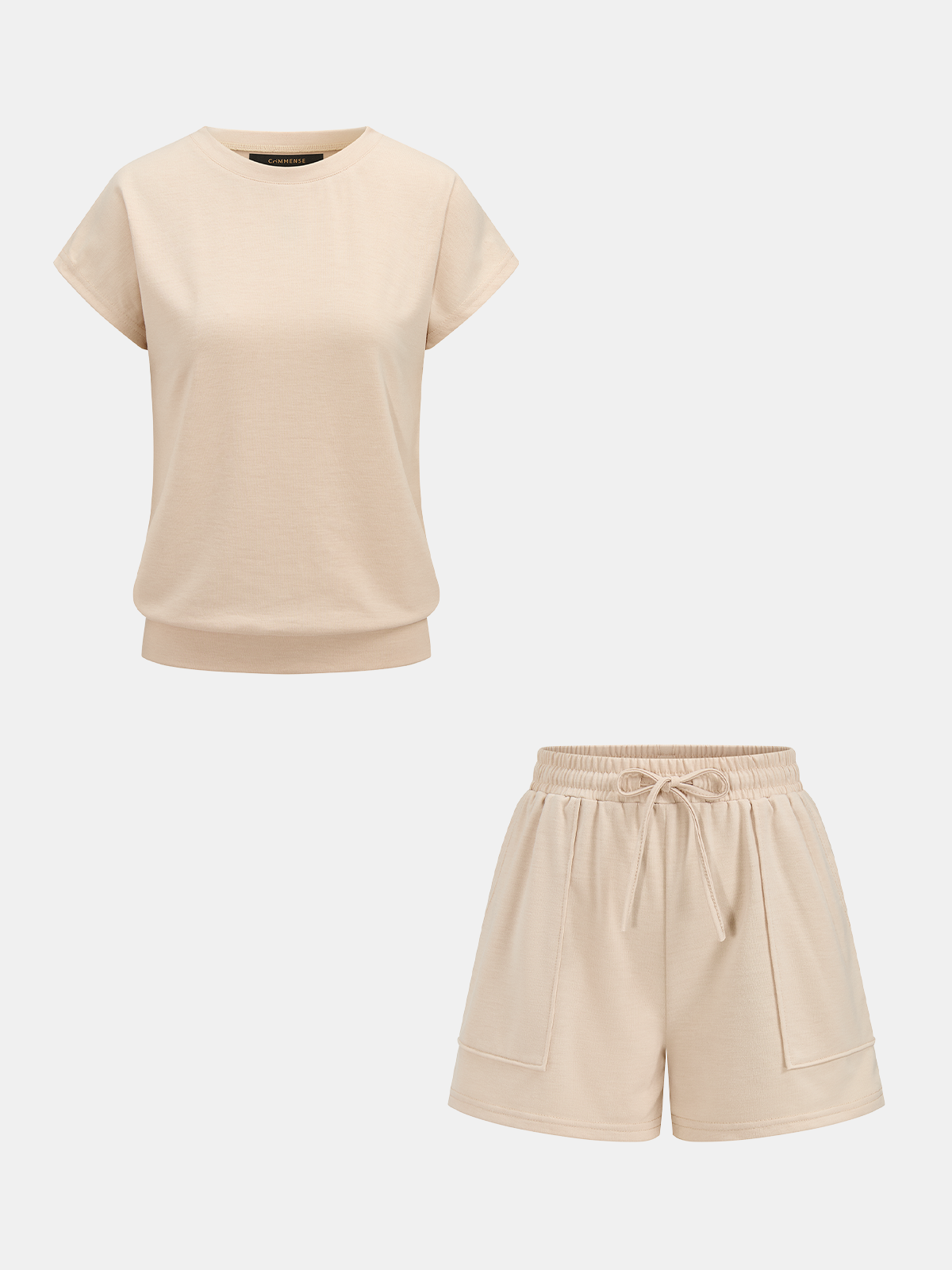 Casual Short Sleeve Top & Drawstring Shorts Set