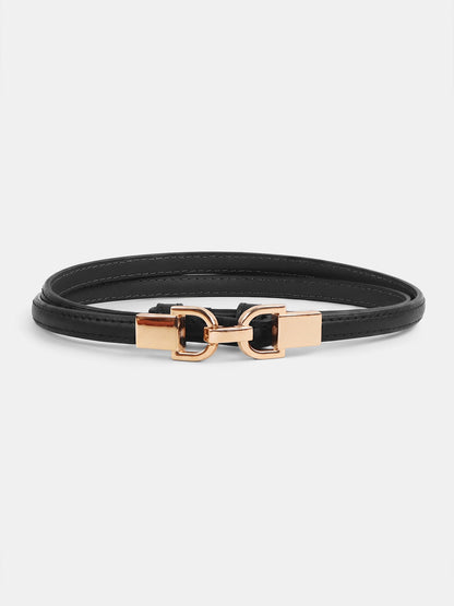 Minimalist Metal Buckle Thin Leather Waist Belt