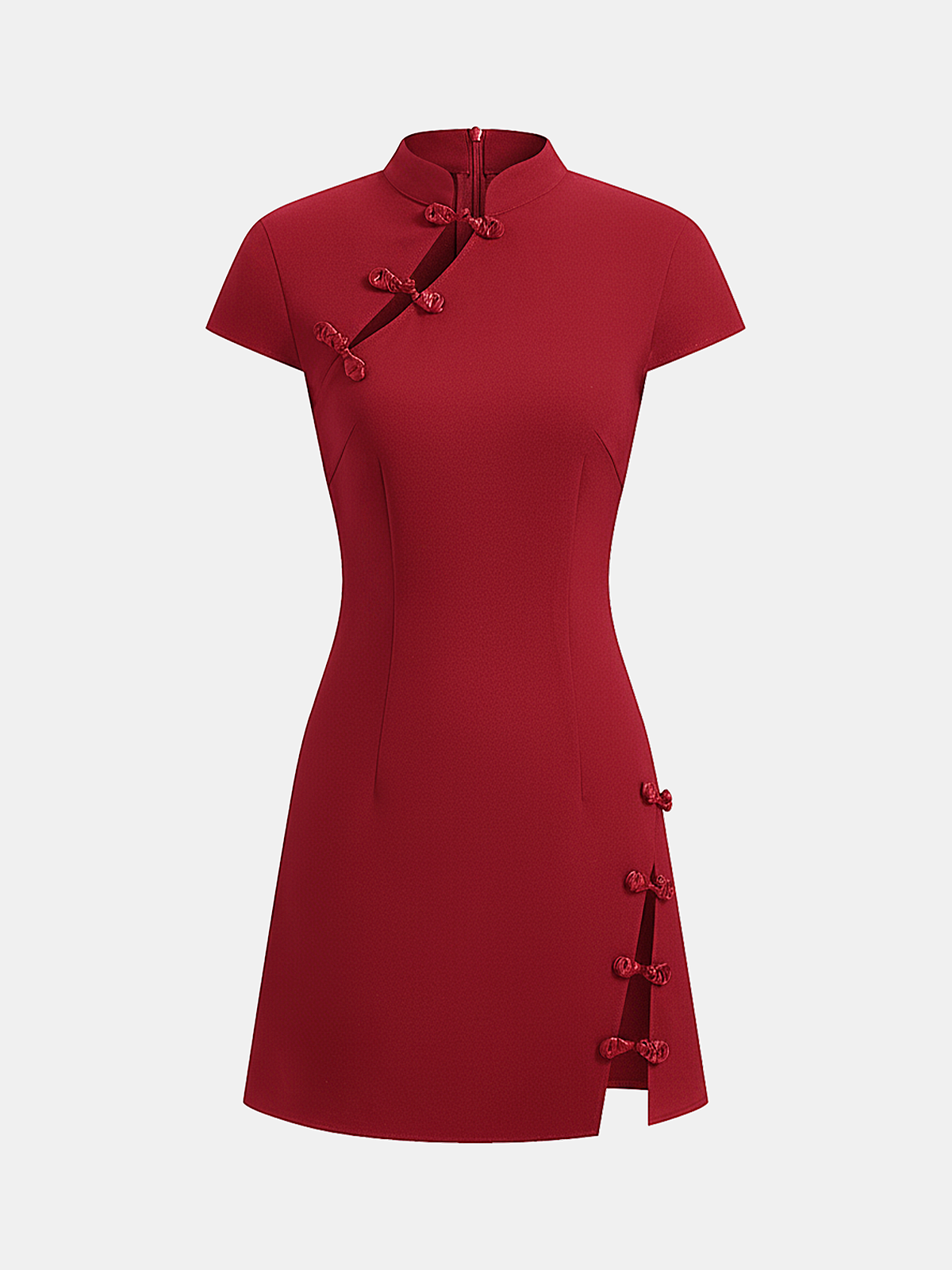 Mandarin Collar Frog Button Mini Dress