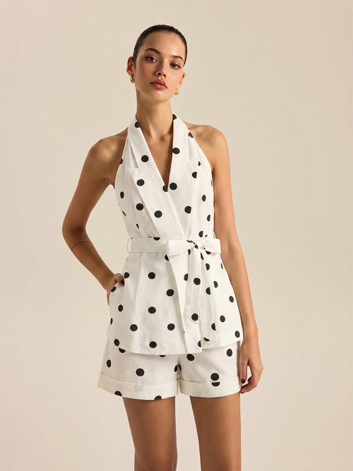 Polka Dot Belted Top & Shorts Set