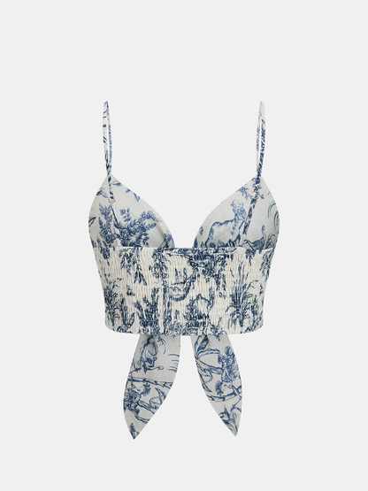 Toile Print Casual Three Piece Shorts Set