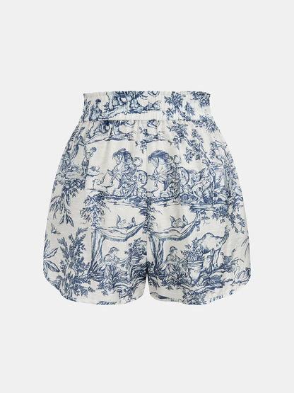 Toile Print Casual Three Piece Shorts Set