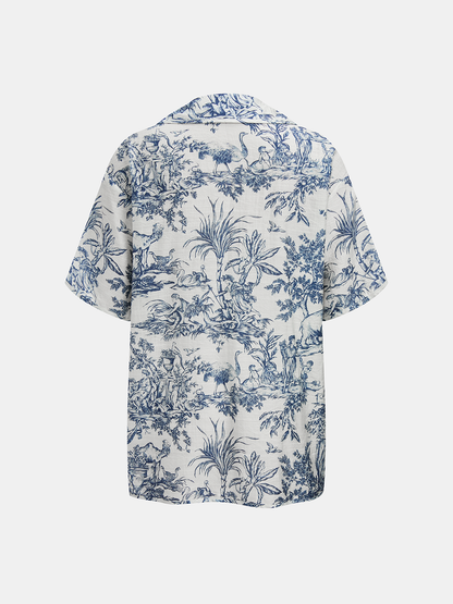 Toile Print Casual Three Piece Shorts Set
