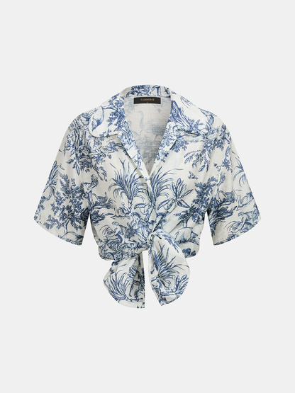 Toile Print Casual Three Piece Shorts Set