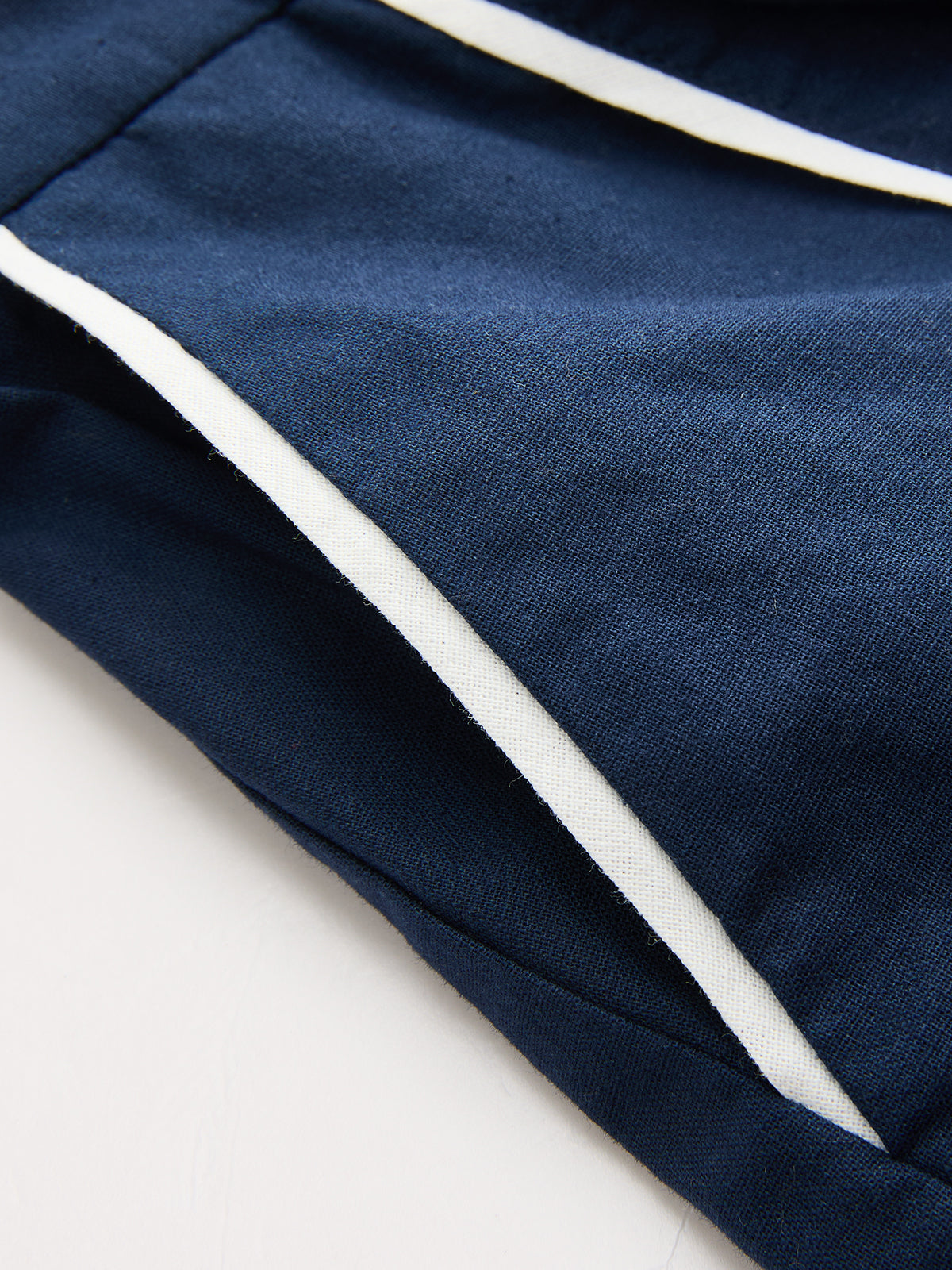 Contrast Trim Cotton Linen Top & Shorts Set