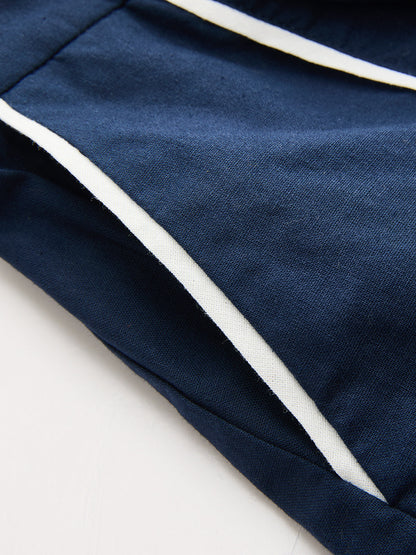 Contrast Trim Cotton Linen Top & Shorts Set
