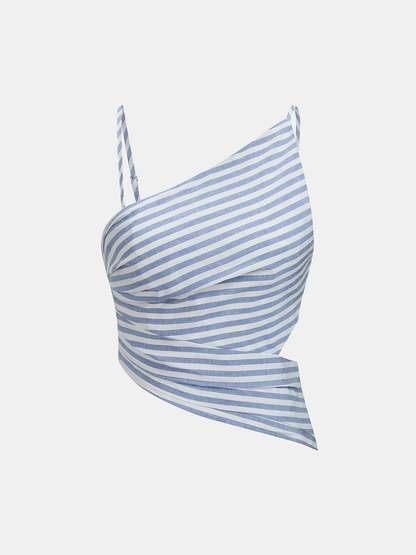Striped Cotton Blend Cutout Top & Shorts Set