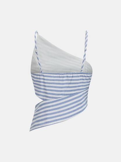 Striped Cotton Blend Cutout Top & Shorts Set