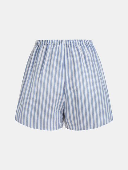 Striped Cotton Blend Cutout Top & Shorts Set
