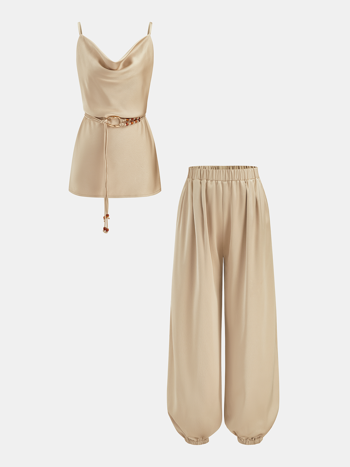 Cowl Neck Cami Top & Elastic Waist Pants Set