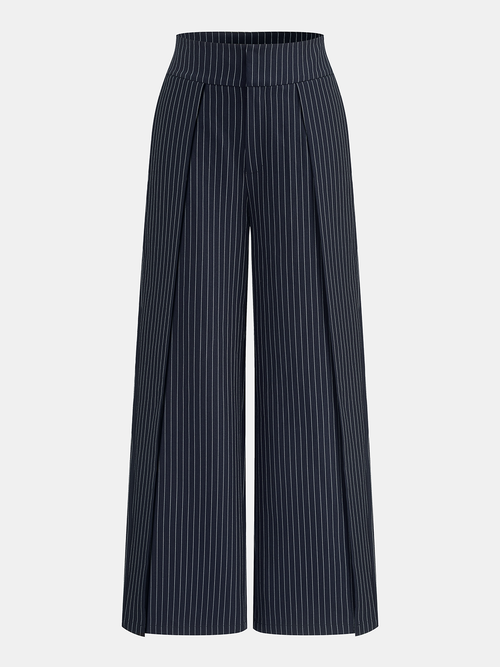 Mid Waist Pinstripe Wide Leg Pants