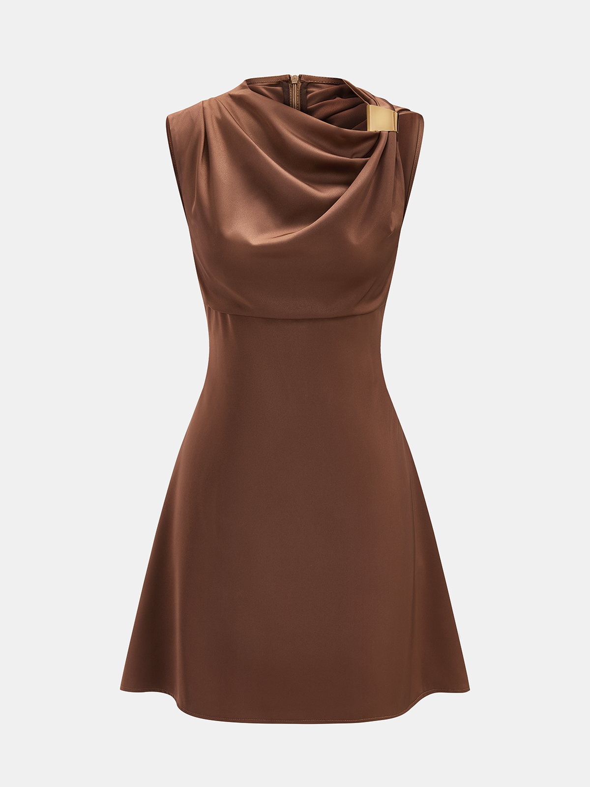 Sleeveless Cowl Neck Satin Mini Dress