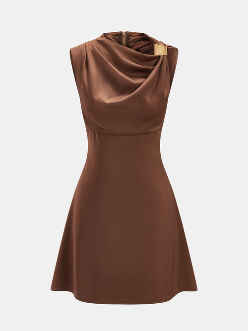 Sleeveless Cowl Neck Satin Mini Dress