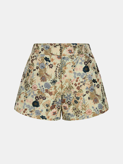 Vintage Floral Jacquard Mid Waist Shorts