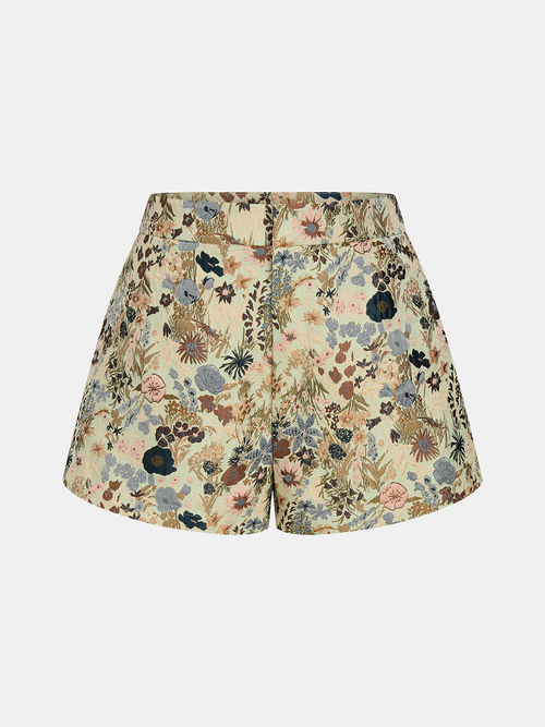 Vintage Floral Jacquard Mid Waist Shorts