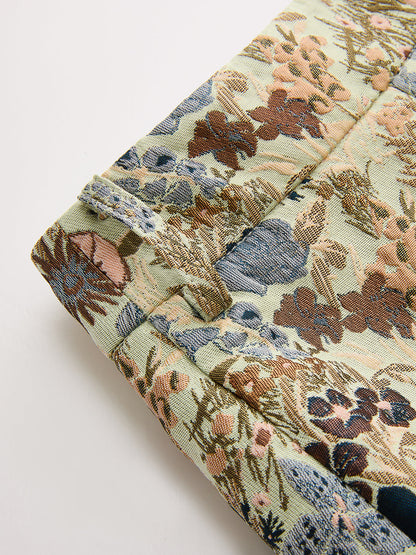 Vintage Floral Jacquard Mid Waist Shorts
