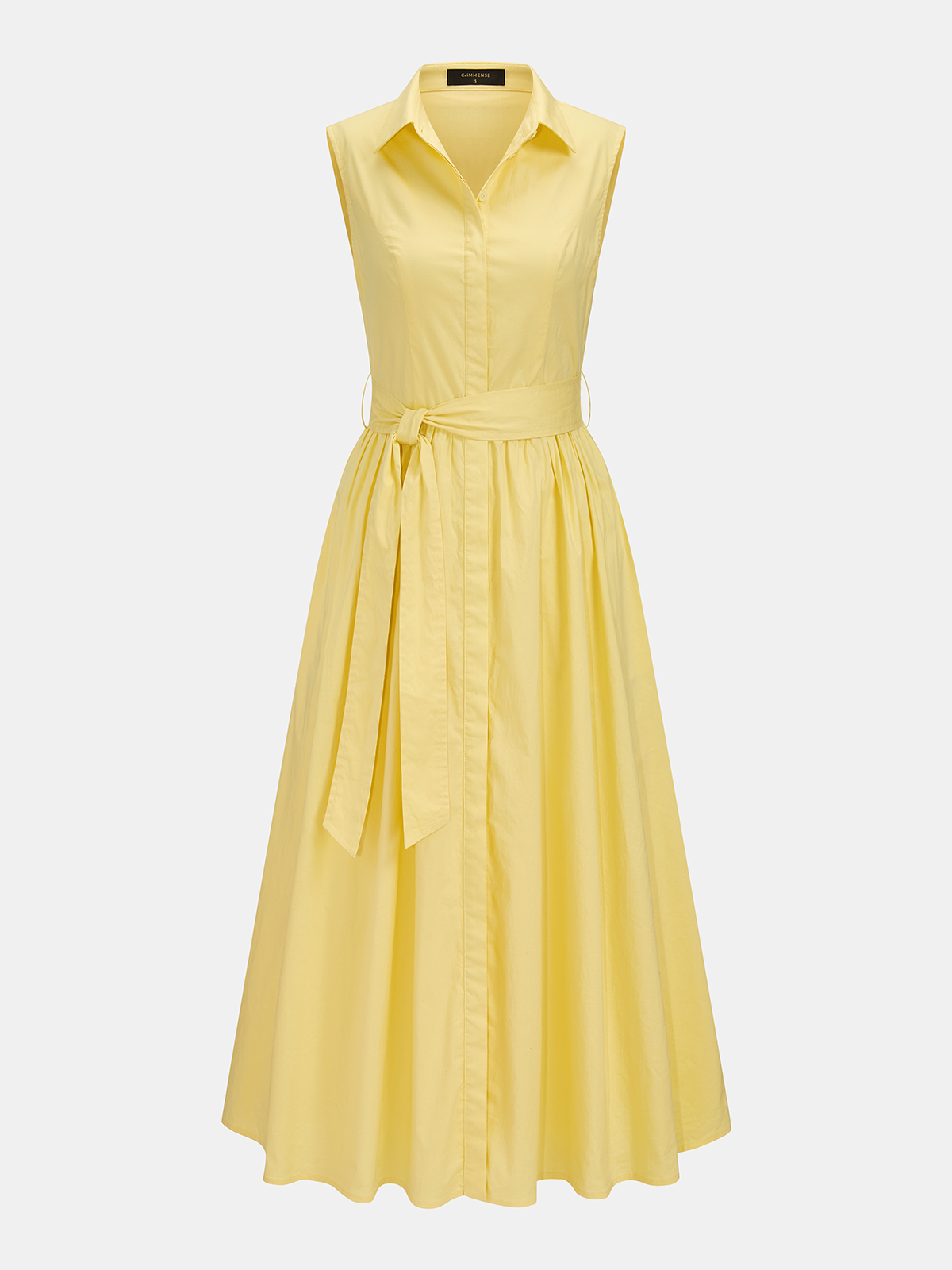 Sleeveless Belted Pocketed Midi Shirt Dress
