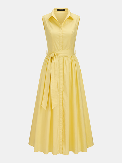 Sleeveless Belted Pocketed Midi Shirt Dress