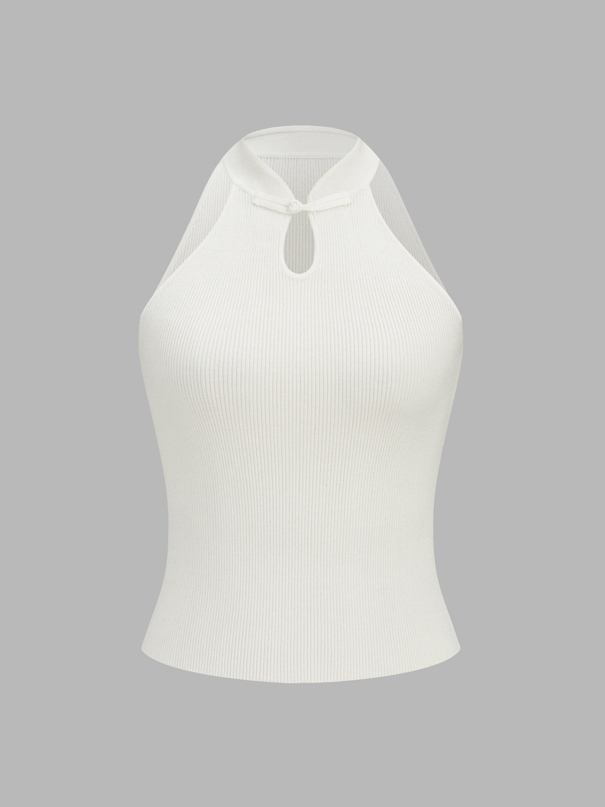Frog Button Keyhole Neck Ribbed Knit Tank Top
