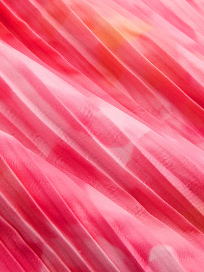 Watercolor Print Pleated Halter Maxi Dress