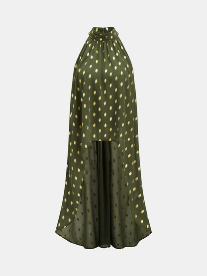 Polka Dot Halter Asymmetrical Blouse