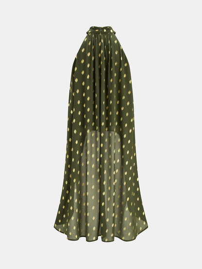Polka Dot Halter Asymmetrical Blouse