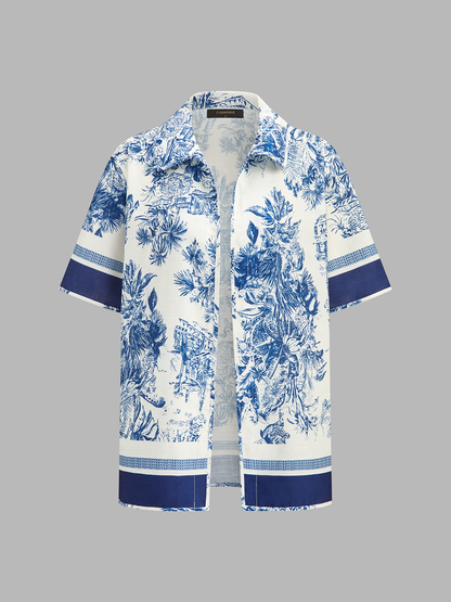 Casual Toile Print Shirt & Shorts Set